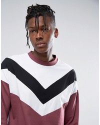 Asos Oversized Long Sleeve T Shirt With Chevron Panels In Burgundy