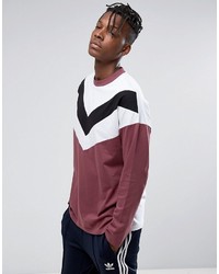 Asos Oversized Long Sleeve T Shirt With Chevron Panels In Burgundy