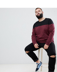 ASOS DESIGN Plus Relaxed Long Sleeve T Shirt With Contrast Yoke In Burgundy