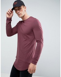 ASOS DESIGN Super Longline Muscle Fit Long Sleeve T Shirt With Curved Hem In Red