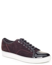 Lanvin Low Top Sneaker In Patent Nappa And Velour Calfskin