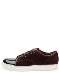 Lanvin Suede Patent Leather Low Top Sneaker Burgundy