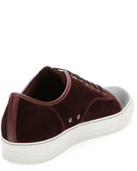 Lanvin Suede Patent Leather Low Top Sneaker Burgundy