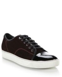Lanvin Suede Patent Leather Low Top Sneakers