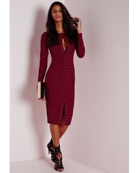 Missguided Lace Up Midi Dress Burgundy