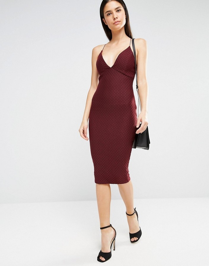 plunge front midi dress