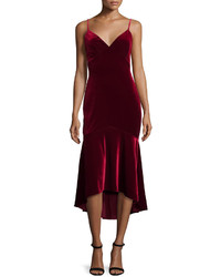 Theia Sleeveless Velour Midi Dress Garnet