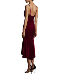 Theia Sleeveless Velour Midi Dress Garnet