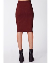 Missguided Pearl Ribbed Jersey Midi Skirt Oxblood