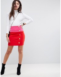 ASOS DESIGN Asos Mini Skirt In Colourblock With Button Detailpink