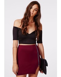 Missguided Perena Zip Side Split Mini Skirt Oxblood
