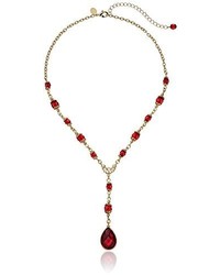 1928 Jewelry Gold Tone Red Pear Shape Y Shaped Necklace 16 3 Extender