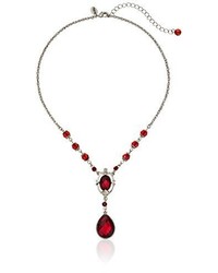 1928 Jewelry Silver Tone Red Faceted Teardrop Y Shaped Necklace 16 3 Extender