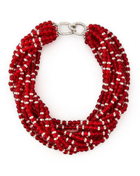 Kenneth Jay Lane Multi Strand Beaded Torsade Necklace Red