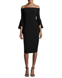 Milly Selena Italian Cady Bell Sleeve Off The Shoulder Dress