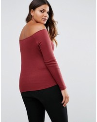 Asos Curve Curve Long Sleeve Off Shoulder Top In Rib