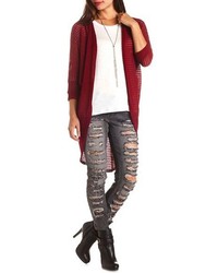 Charlotte Russe Open Knit Pleated Cocoon Duster Cardigan