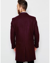 Asos Brand Wool Overcoat In Burgundy