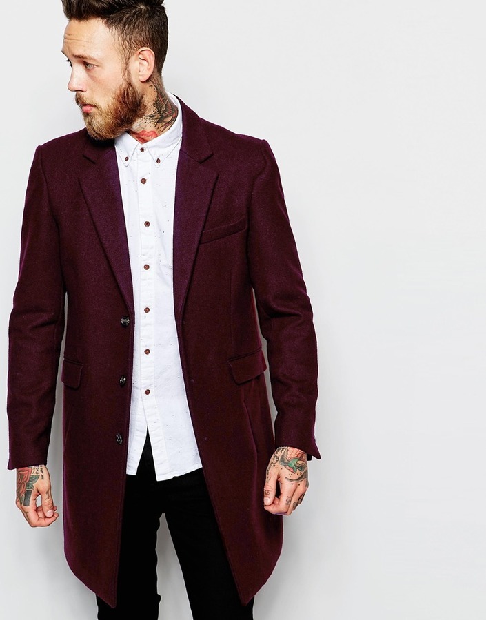 Burgundy overcoat deals