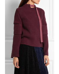 Sacai Felt Paneled Wool Sweater Burgundy
