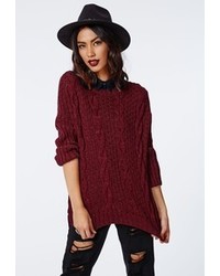 Missguided Eulalia Cable Knit Jumper Burgundy