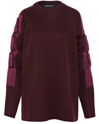 Y/Project Oversized Cotton Canvas Trimmed Ribbed Wool Sweater Merlot