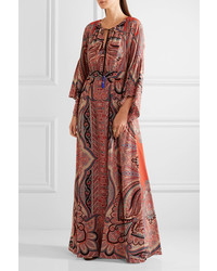 Etro Tassel Trimmed Paisley Print Silk Gown Burgundy