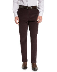 Brioni Pincord Flat Front Trousers Burgundy