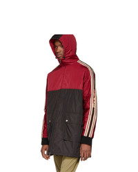 Gucci Red And Black Nylon Logo Stripe Coat