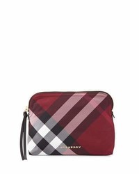Burberry Large Zip Top Check Pouch Bag Plum