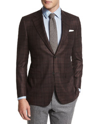 Canali Plaid Two Button Jacket Burgundy