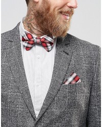 Asos Brand Plaid Bow Tie And Pocket Square Pack