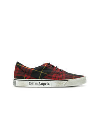 Burgundy Plaid Canvas Low Top Sneakers