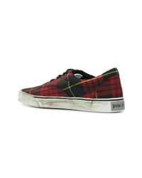 Palm Angels Distressed Plaid Low Top Sneakers