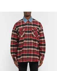 Fear Of God Oversized Denim Trimmed Checked Cotton Flannel Overshirt