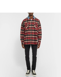 Fear Of God Oversized Denim Trimmed Checked Cotton Flannel Overshirt