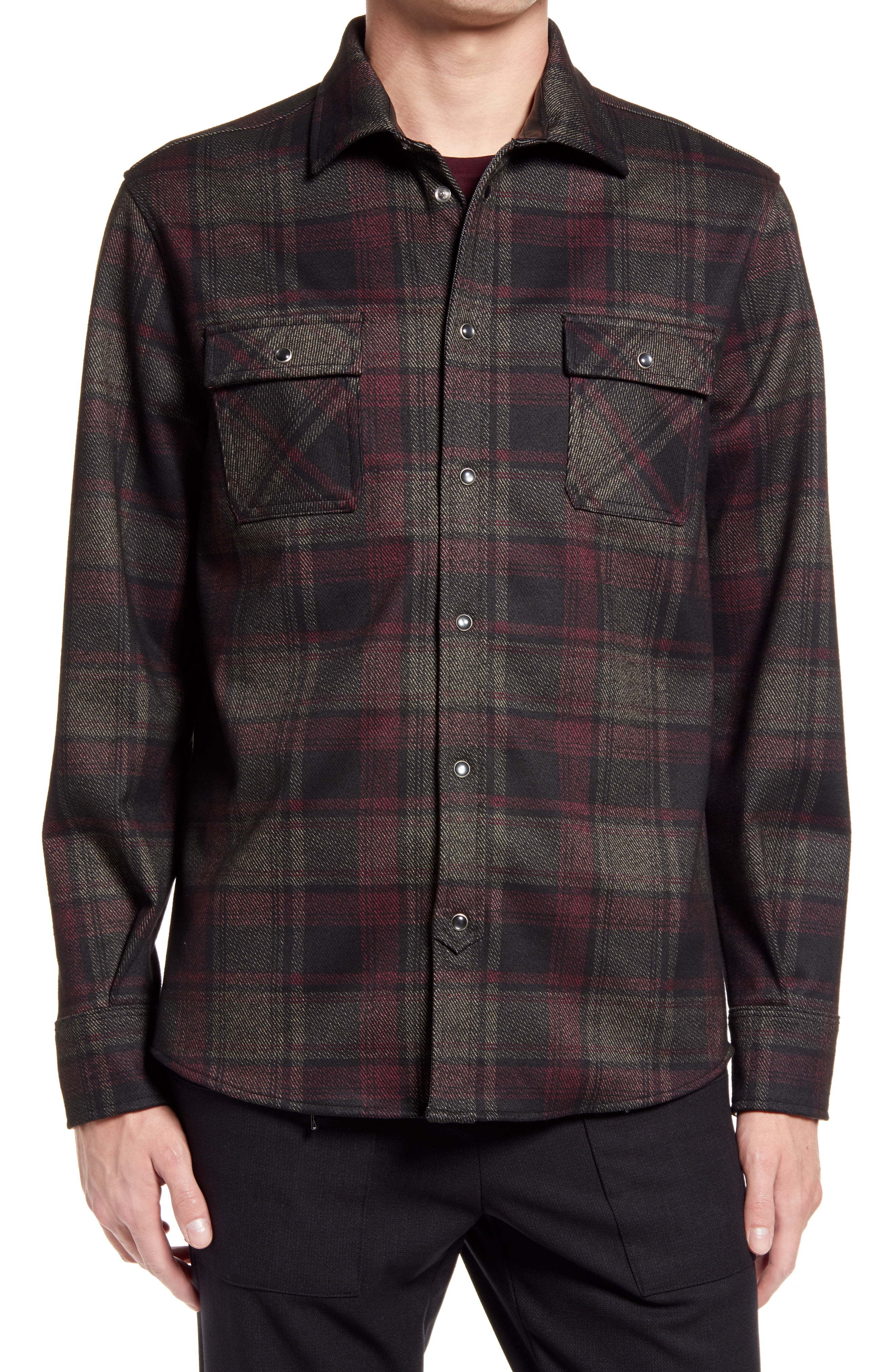 KARL LAGERFELD PARIS Plaid Snap Up Shirt, $199 | Nordstrom | Lookastic