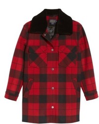 Pendleton Cheyenne Plaid Wool Blend Coat With Faux Shearling Collar