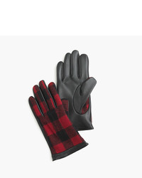 Burgundy Plaid Leather Gloves