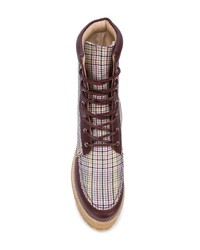 Gabriela Hearst Plaid And Leather Paneled Lace Up Boots