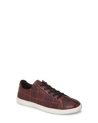 Burgundy Plaid Leather Low Top Sneakers