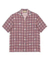 Burgundy Plaid Linen Short Sleeve Shirt