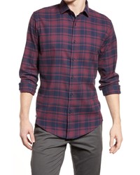 Nordstrom Trim Button Up Shirt In Purple Navy Herringbone Check At