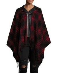 The Kooples Plaid Leather Collar Poncho