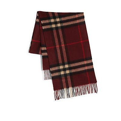 Burberry Cashmere Check Scarf Claret, $237 | Saks Fifth Avenue | Lookastic