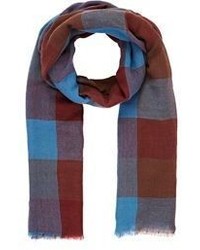 Lovat Green Checked Twill Scarf Brown