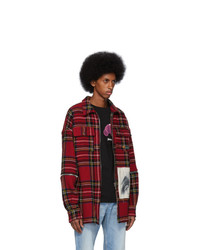 Palm Angels Red Check Wool Zipped Over Shirt