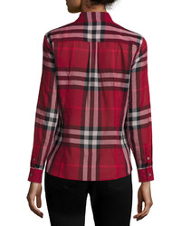Burberry Brit Long Sleeve Cotton Check Shirt Poppy Red