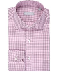 Stefano Ricci Fine Stripe Plaid Cotton Shirt Burgundy