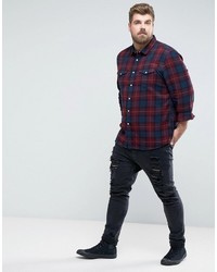 Asos Plus Regular Fit Check Shirt With Western Styling In Burgundy